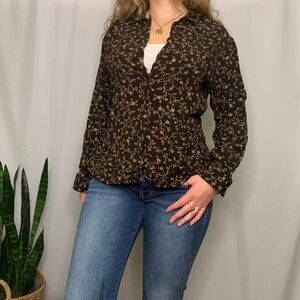 Brown Floral Cottagecore Womens Button Up Long Sleeve Jones New York Size 8
